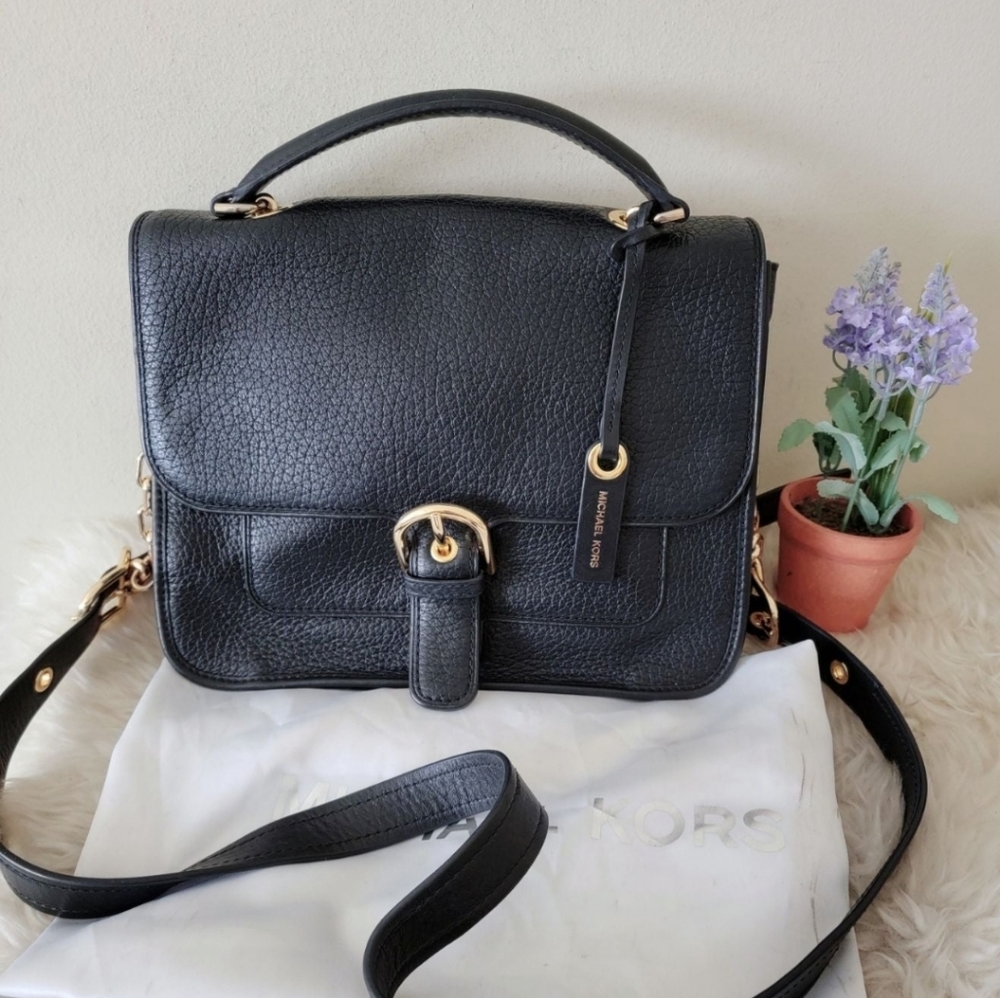 Michael kors satchel bag black leather RARE - Picture 1 of 12